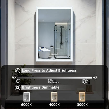 Medicine Cabinet with Lights, Bathroom LED Mirror Cabinet with Storage, Anti-Fog & 3 Color Lights, Recessed or Wall Mounted (20X30 in)