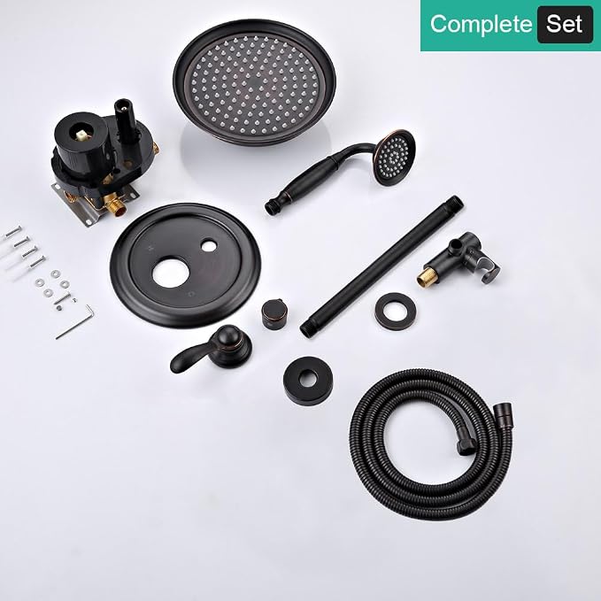 Antique Faucet Shower System with Handheld Spray | Oil Rubbed Bronze Finish, Multi-layer Plating, Vintage Rainfall, 2 Way Diverter Brass Valve, Ceiling Mount Easy Install