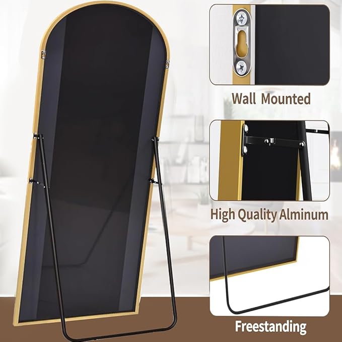 Dewfig Arched Full Length Mirror, 77"x38" Large Floor Mirror, Gold | Aluminum Alloy Frame Oversized Full Body Mirror, HD Shatterproof Tempered Glass, Lean/Stand/Wall for Living Room,Bedroom