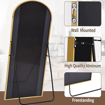 Dewfig Arched Full Length Mirror, 81"x41" Large Floor Mirror, Gold | Aluminum Alloy Frame Oversized Full Body Mirror, HD Shatterproof Tempered Glass, Lean/Stand/Wall for Living Room,Bedroom