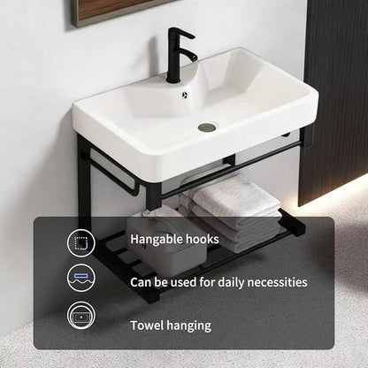 Floating wall-Mounted Bathroom 17-inch Vanity with Ceramic washbasin, Open Shelf, and Black mini Small Bathroom Vanity
