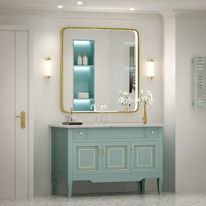 36X36 Inch LED Gold Frame Bathroom Mirror, ETL Listed | Anti-Fog,3 Color 3000K/4500K/6000K Dimmable,Horizontal & Vertical,Wall Mounted,Memory Function