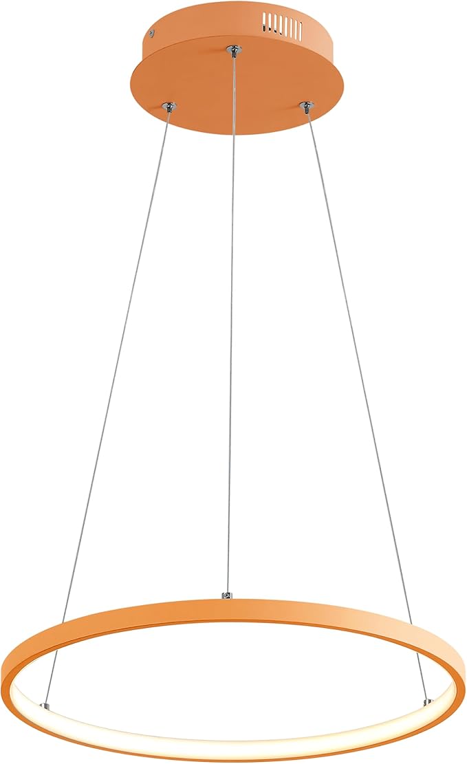 JONATHAN Y 15.75" Orange Modern Integrated LED Pendant Light, Dimmable Round Hoop Chandelier for Kitchen Island, Dining Room, Adjustable Height Metal Hanging Light (JYL7202G)