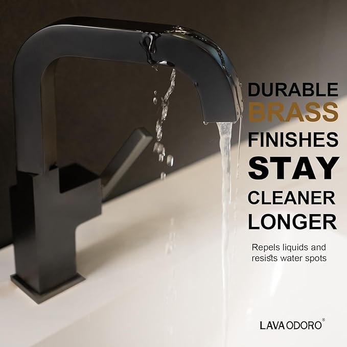 Black Bathroom Faucet Single Hole, Lava Odoro Bathroom Black Sink Faucet Single Handle Matte Black Vanity Faucet with Drain Assembly, Solid Brass Vessel Sink Faucet Deck Plate Included, BF204-MB