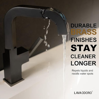 Black Bathroom Faucet Single Hole, Lava Odoro Bathroom Black Sink Faucet Single Handle Matte Black Vanity Faucet with Drain Assembly, Solid Brass Vessel Sink Faucet Deck Plate Included, BF204-MB