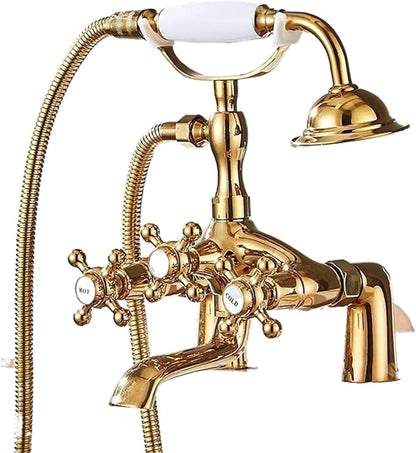 Faucet Brass Bath Set with Double Handle 2 Function Hand Shower Rotating Faucet Hot Cold Water Mixing(Black Gold-1) Faucet