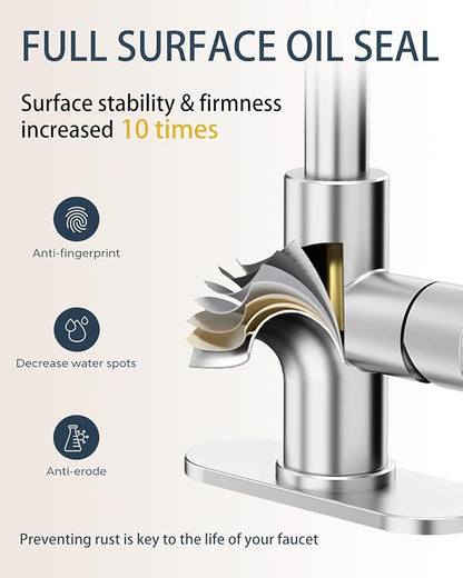 Fransiton Bathroom Faucets, Bar Sink Faucet Single Hole for Bathroom Kitchen Campers with Deck Plate Outdoor Faucet Vessel Farmhouse Vanity Lavatory (Brushed Nickel - Pull Sprayer - A)