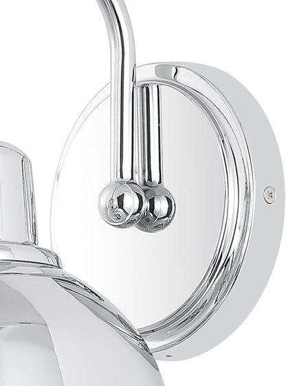 JONATHAN Y 8" Chrome Farmhouse Industrial 1-Light LED Vanity Wall Sconce for Bathroom Mirror Kitchen, Metal Shade, Dimmable Vintage Lighting, LED Bulb Included JYL7481A