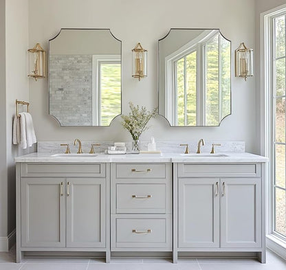 22"x30" Chrome Mirror, Scalloped Bathroom Mirror | Polished Chrome Finish, Anti-Rust Stainless Steel Thin Frame Deep 1'', Unique Scalloped Edge Design, Ideal for Bath Remodel