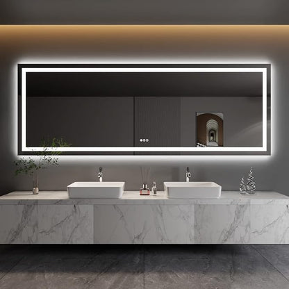 LED Bathroom Mirror, 110"X40" with Front Light and Backlit | Stepless Dimmable, Anti-Fog, Shatter-Proof, HD Reflection, Memory, 3 Colors Lighting, UL Listed (Horizontal/Vertical).
