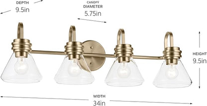 Kichler Farum 34" 4-Light Vanity Light with Clear Glass in Champagne Bronze, for Single or Double Vanity, Oveer a Mirror, Powder Room, Bathroom, (34" W x 9.5" H), 55156CPZCLR