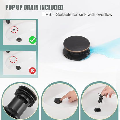 Hoimpro 3 Holes 4 Inch Bathroom Faucet, Waterfall Oil Rubbed Bronze Bathroom Faucet Two Handles Centerset Bathroom Sink Faucet Vanity Sink Faucet with cUPC Supply Hoses and Pop Up Drain