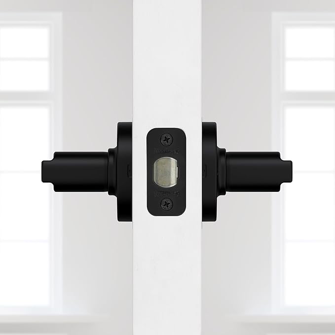 Kwikset Casey Interior Passage Round Door Handle, Lever for Closet and Hallway Doors, Reversible Non-Locking Handle Lever, Matte Black, with Microban Protection