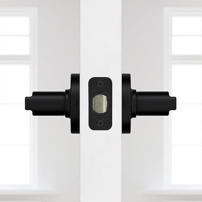 Kwikset Casey Interior Passage Round Door Handle, Lever for Closet and Hallway Doors, Reversible Non-Locking Handle Lever, Matte Black, with Microban Protection