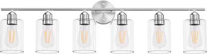 Espird Bathroom Vanity Light Fixtures Brushed Nickel, 6 Lights Bathroom Over Mirror, UL Certified, Modern Wall Lighting Fixtures with Glass Shade, E26 Socket