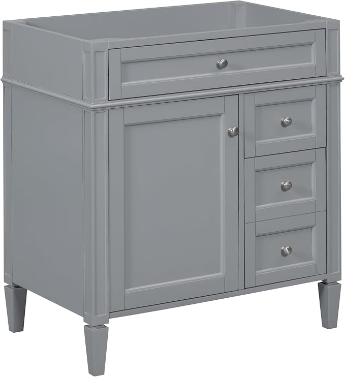 30" Bathroom Vanity Without Top Sink,Modern Freestanding Bath Storage Cabinet with 2 Soft-Close Drawers and Tip-Out Tray & Cabinet Door Organizer,Adjustable Shelf,Easy Assembly,Grey