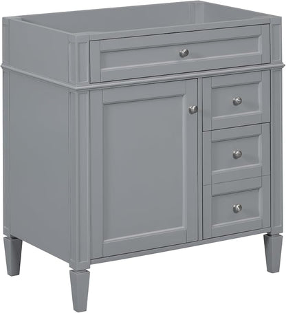 30" Bathroom Vanity Without Top Sink,Modern Freestanding Bath Storage Cabinet with 2 Soft-Close Drawers and Tip-Out Tray & Cabinet Door Organizer,Adjustable Shelf,Easy Assembly,Grey