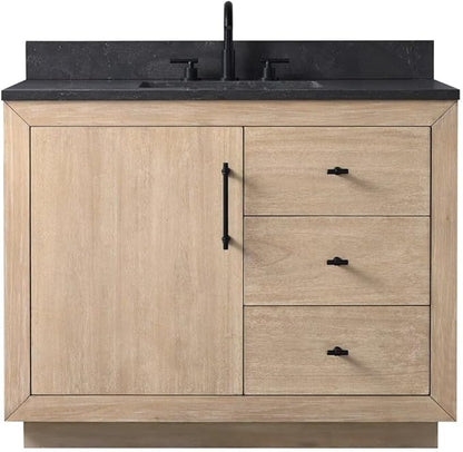 Vanity Art 42" Bathroom Vanity with Sink, Vanity Cabinet with Doors and Shelf, Modern Wood Bathroom Vanity with White Marble Top, Solid Wood Frame, 2 Right Functioning Shaker Drawer,VA70-42-LW-B