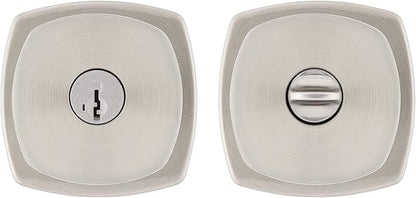 Kwikset Arroyo Knob Entry Door Knob with Lock and Key, Secure Keyed Handle Exterior, Front Entrance and Bedroom, Satin Nickel, Pick Resistant SmartKey Rekey Security and Microban