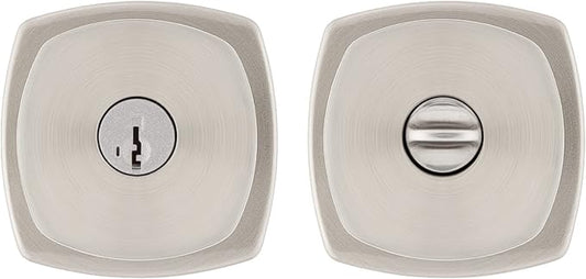 Kwikset Arroyo Knob Entry Door Knob with Lock and Key, Secure Keyed Handle Exterior, Front Entrance and Bedroom, Satin Nickel, Pick Resistant SmartKey Rekey Security and Microban