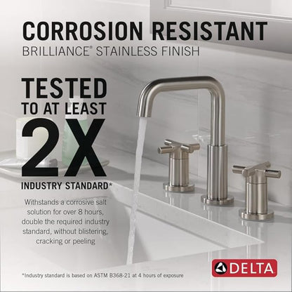 Delta Faucet Nicoli Widespread Bathroom Faucet 3 Hole, Brushed Nickel Bathroom Faucet, Bathroom Sink Faucet, Drain Assembly, Stainless 35894LF-SS