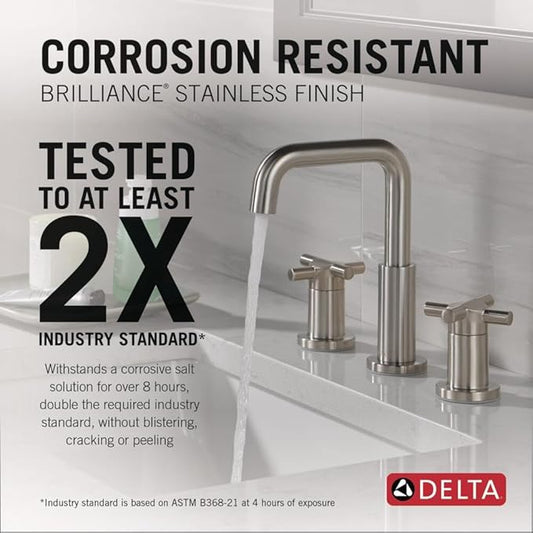 Delta Faucet Nicoli Widespread Bathroom Faucet 3 Hole, Brushed Nickel Bathroom Faucet, Bathroom Sink Faucet, Drain Assembly, Stainless 35894LF-SS