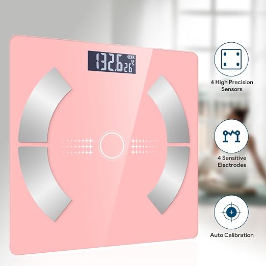 Digital Smart Scale for Body Weight and Body Composition – BMI, Body Fat, Muscle Mass Reading, Bluetooth Sync with Compatible Apps, Personal Use at Home【Pink】