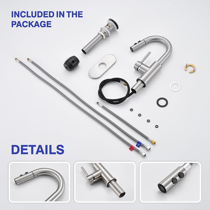 Bathroom Faucet with Sprayer, Brushed Nickel Single Hole with Pop-Up Drain | Kablle Single Handle Pull Out 1 or 3 Hole Laundry Bar Basin Faucet with Deck Plate, KBL-7002BN-CL