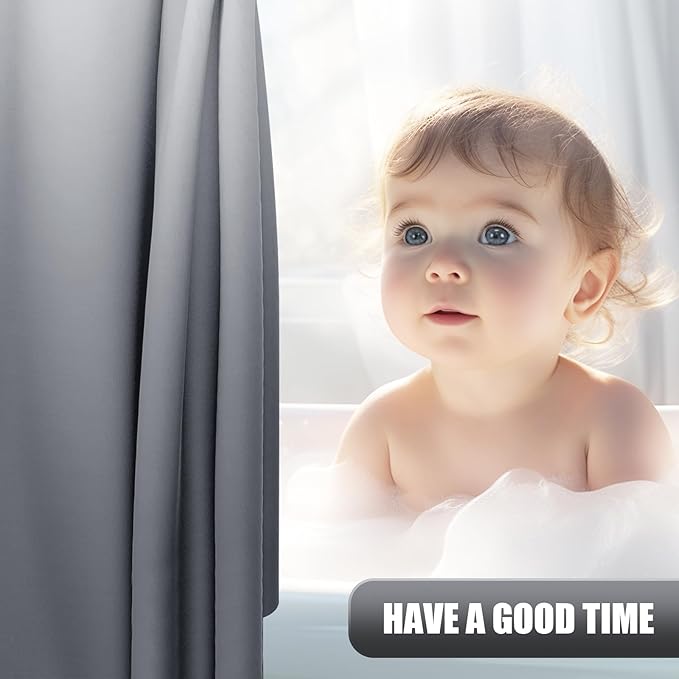 OLANLY Luxury Grey and White Ombre Shower Curtain Sets with 12 Hooks, Waterproof and Washable Decorative Shower Curtains for Bathroom, 72x72 Inches