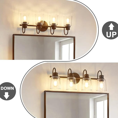 4 Lights Bathroom Light Fixture Oil Rubbed Bronze Vanity Lights | ETL Certificate, Easy to Install,Wall Mount Up or Down,Thickened Glass Lampshade,E26 Socket,Hardwired