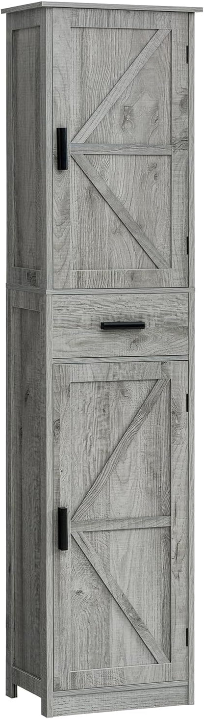 WEENFON Tall Bathroom Cabinet, Storage Cabinet with 6 Shelves & Drawer, Bathroom Storage Cabinet with Adjustable Shelves, Tall Cabinet for Living Room, Home Office, Grey
