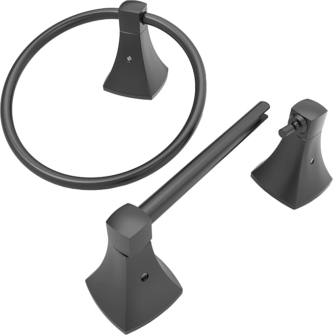 Bathroom Hardware Set 2 Pieces Toilet Paper Holder and Towel Ring Wall Mounted Stainless Steel and Zinc Alloy Matte Black