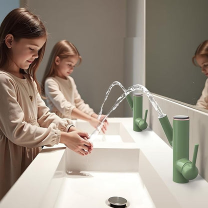 Bathroom Faucets, Cactus Design, Single-Hole with Water-Powered Temperature Changing 3 Color Lights, 360° Rotatable Spout and 2 Flow Modes, Bath Sink Faucet with Supply Hoses, Green