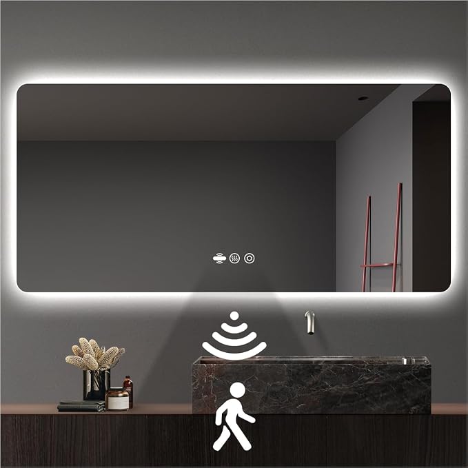 72" x 36" LED Bathroom Mirror with Lights - Motion Sensor | Smart Backlit Mirror, Anti-Fog, 3-Color Stepless Dimmable Lighted Mirror, Memory Function, Rounded-Corner Rectangle, CRI≥93