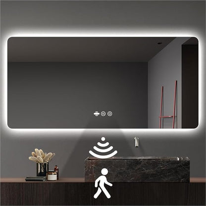72" x 36" LED Bathroom Mirror with Lights - Motion Sensor | Smart Backlit Mirror, Anti-Fog, 3-Color Stepless Dimmable Lighted Mirror, Memory Function, Rounded-Corner Rectangle, CRI≥93
