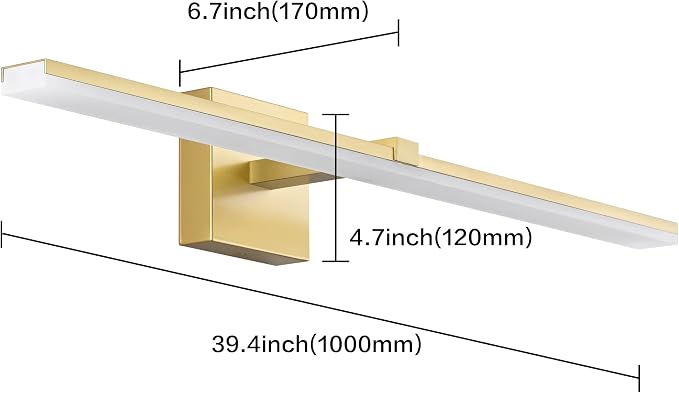 40 Inch LED Vanity Light Gold Bathroom Lighting Fixtures Dimmable Modern Bathroom Lights Over Mirror 6000K Cool White