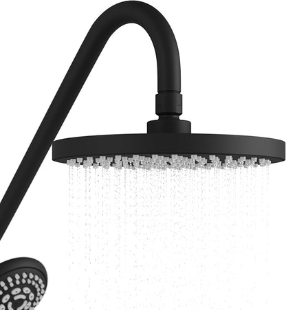 PULSE ShowerSpas Kauai III Matte Black Rain Shower Head with Handheld Spray - 2.5 GPM, 8" Showerhead, 5-Function HandShower, Adjustable Slide Bar - Shower Heads with Handheld Spray Combo