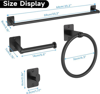 20 Pieces Bathroom Hardware Set, Black Bathroom Accessories Set, 24 inch Towel Bar, Towel Racks for Bathroom, Robe Towel Hooks, Toilet Paper Holder Wall Mounted