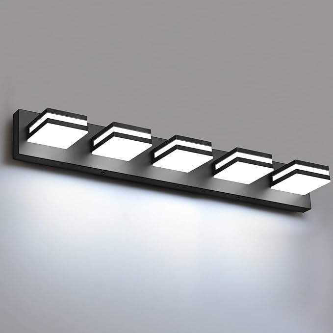 IZORRO LED Modern Bathroom Lights Fixtures(5-Light,Dimmable),Matte Black Acrylic Wall Lighting,Vanity Lights for Bathroom Over Mirror - 6000k 30In （No Assembly Required）