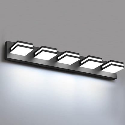IZORRO LED Modern Bathroom Lights Fixtures(5-Light,Dimmable),Matte Black Acrylic Wall Lighting,Vanity Lights for Bathroom Over Mirror - 6000k 30In （No Assembly Required）
