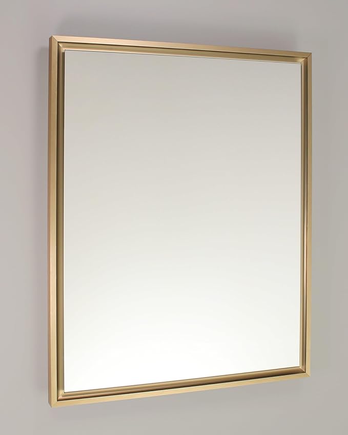 Fox Hollow Furnishings 16x20 Parker Metro Metal Framed Rectangle Recessed Bathroom Medicine Cabinet, Floating Mirror, 14x24 in-Wall Opening, Steel, Adjustable Glass Shelves, Magnet Close, Gold