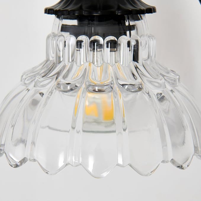 hesoge Farmhouse Bathroom Light Fixture Vintage Vanity Light with Crystal Glass Shade Black 3 Light Wall Mount Lamp Over Mirror
