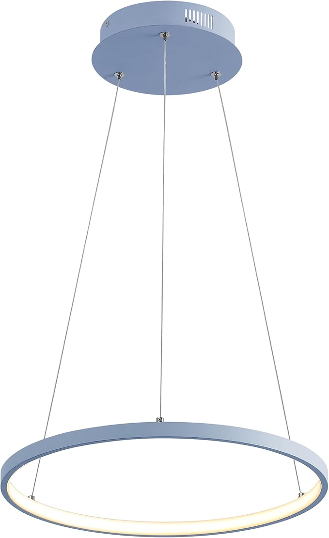 JONATHAN Y 15.75" Blue Modern Integrated LED Pendant Light, Dimmable Round Hoop Chandelier for Kitchen Island, Dining Room, Adjustable Height Metal Hanging Light (JYL7202D)