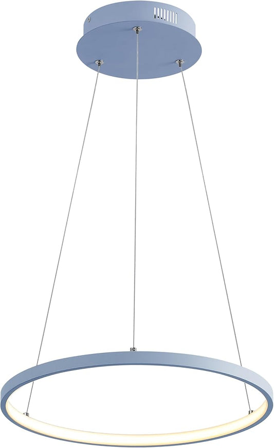 JONATHAN Y 15.75" Blue Modern Integrated LED Pendant Light, Dimmable Round Hoop Chandelier for Kitchen Island, Dining Room, Adjustable Height Metal Hanging Light (JYL7202D)