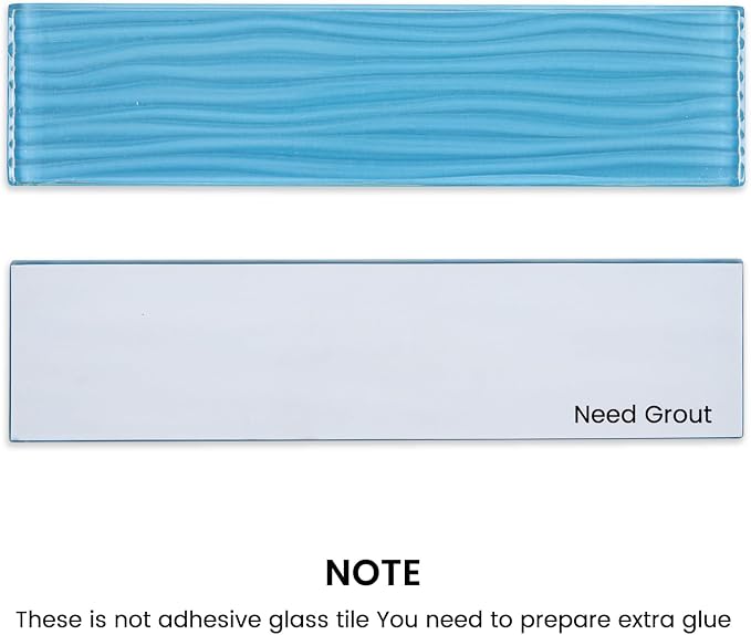 Light Blue Glass Subway Tile 3 x 12 Inch Water Ripple for Kitchen Backsplash Bathroom Wall (16-Pack, 4 sq.ft.)