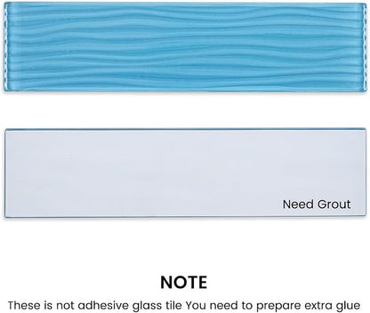 Light Blue Glass Subway Tile 3 x 12 Inch Water Ripple for Kitchen Backsplash Bathroom Wall (16-Pack, 4 sq.ft.)