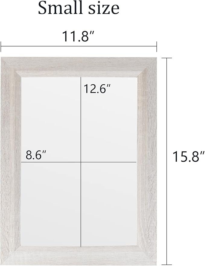 Small Rustic White Bathroom Mirror, 11.8x15.8inch Wooden Frame Rectangle Wall Mirror, Hanging Horizontally or Vertically, Suitable for Living Room Bathroom Bedroom Entryway