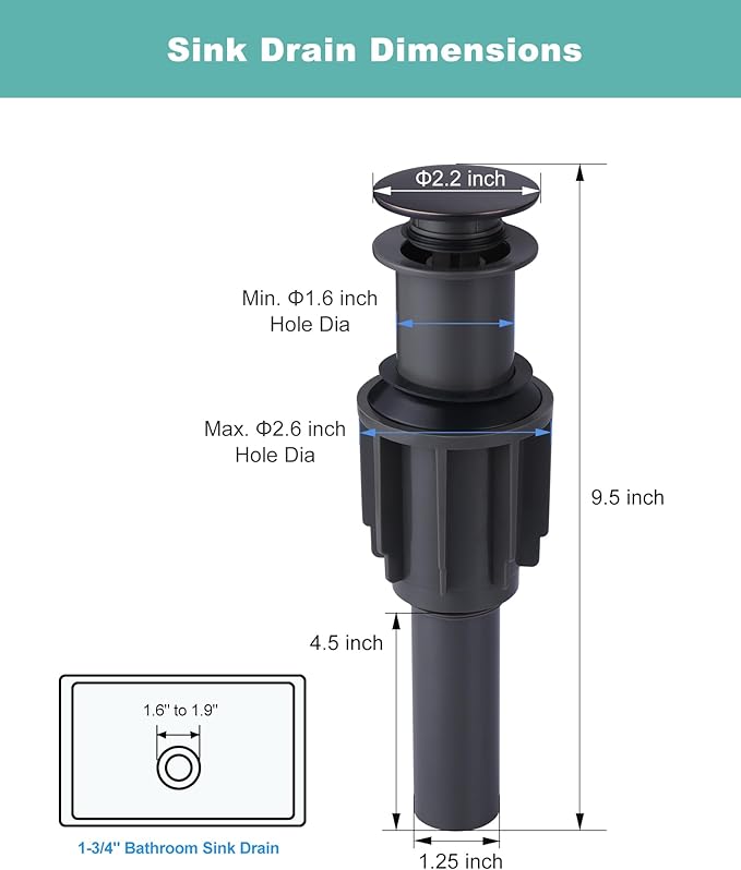 Bathroom Sink Drain Without Overflow, ARCORA Oil Rubbed Bronze Pop Up Drain for Vessel Sink Clicker Drain Stopper