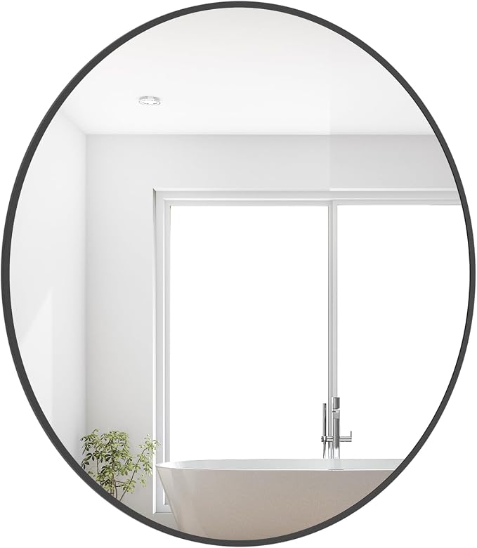 Round Wall Mirror 28 inch Black Large Circle Mirror for Bathroom with Metal Framed, Round Black Mirror for Wall Decor, Vanity, Entryway Living Room
