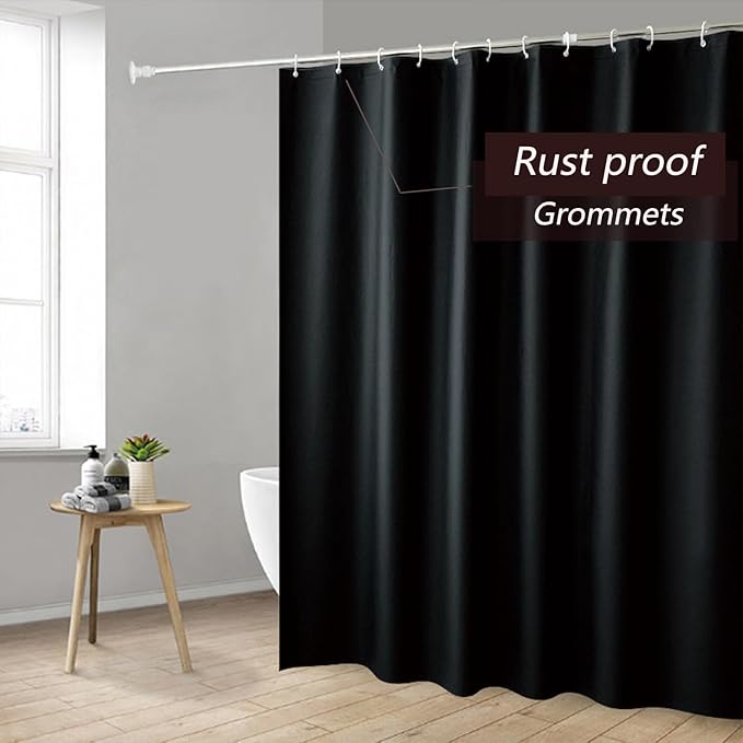 Black Shower Curtain Liner, 4G PEVA Shower Liner, Plastic Peva Waterproof Shower Curtains, 72x72 inch with Grommet Holes 3 Magnetic Weights